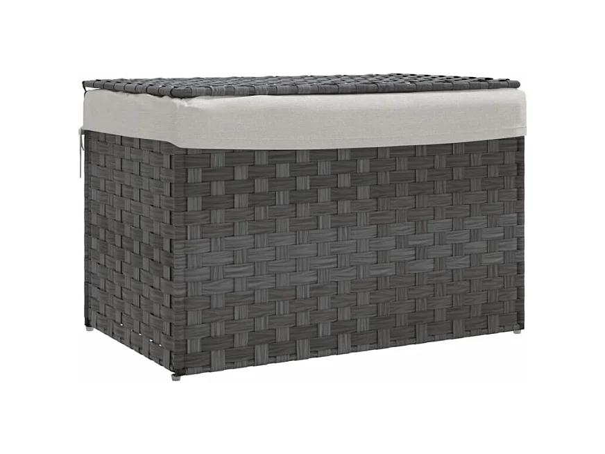 Grijze Wasmand van Gevlochten Hars 55,5x35x34 cm met Deksel en Verwijderbare Zak