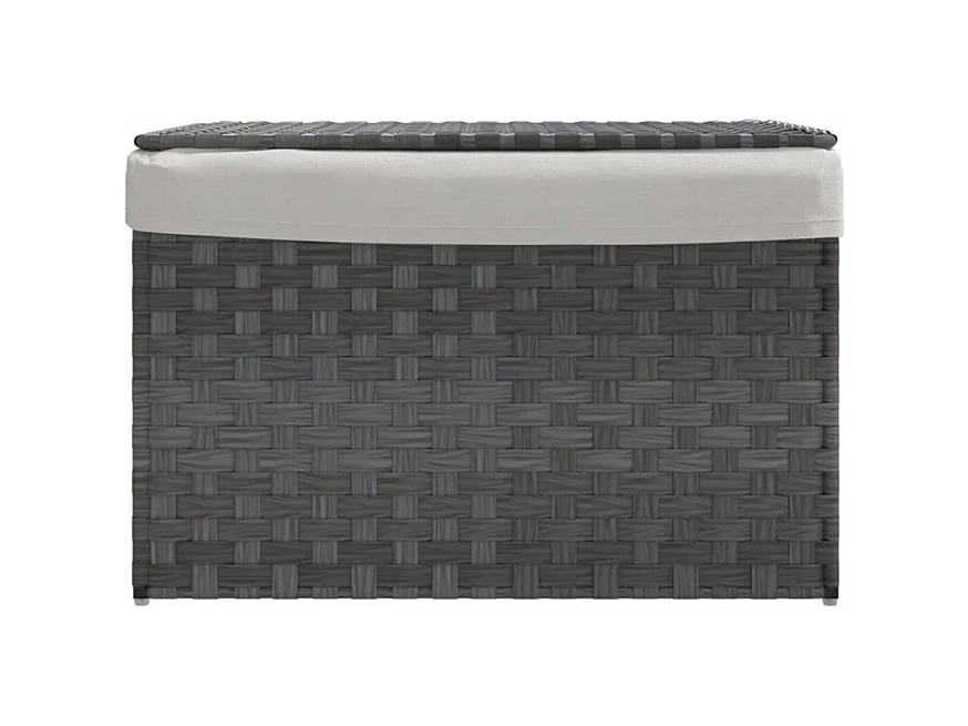 Grijze Wasmand van Gevlochten Hars 55,5x35x34 cm met Deksel en Verwijderbare Zak