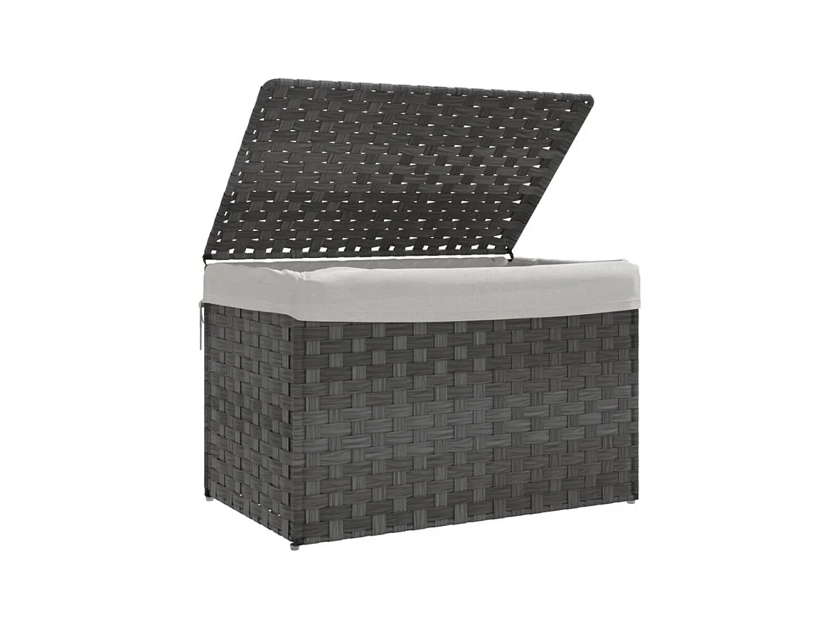 Grijze Wasmand van Gevlochten Hars 55,5x35x34 cm met Deksel en Verwijderbare Zak