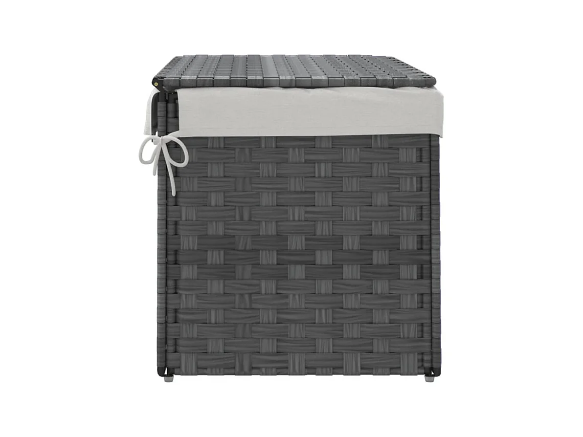 Grijze Wasmand van Gevlochten Hars 55,5x35x34 cm met Deksel en Verwijderbare Zak