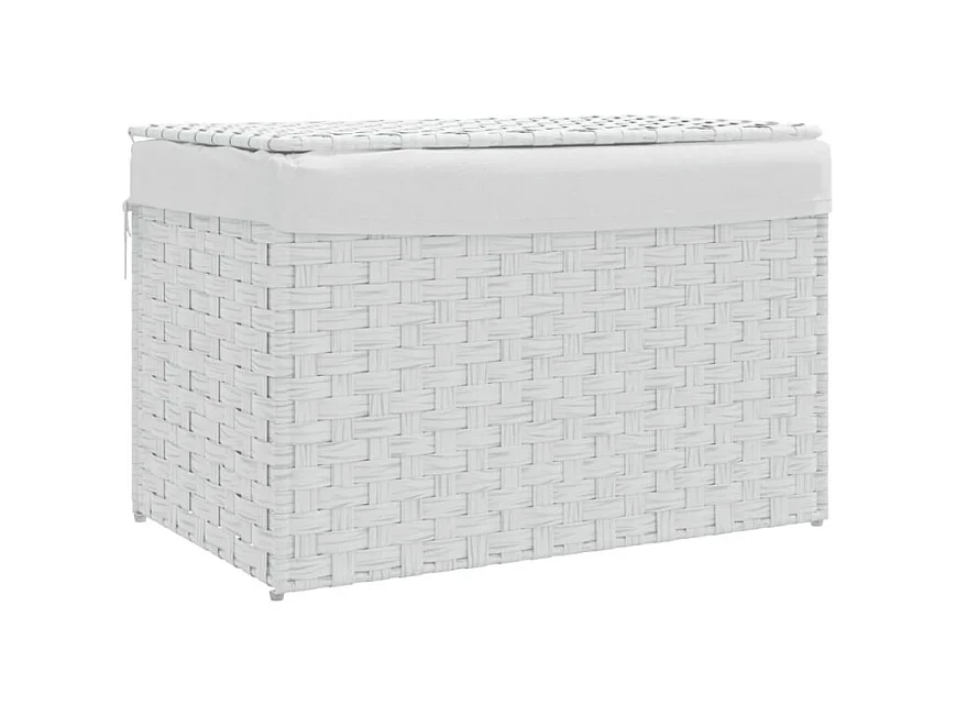 Panier à linge avec couvercle blanc 55,5x35x34cm résine tressée