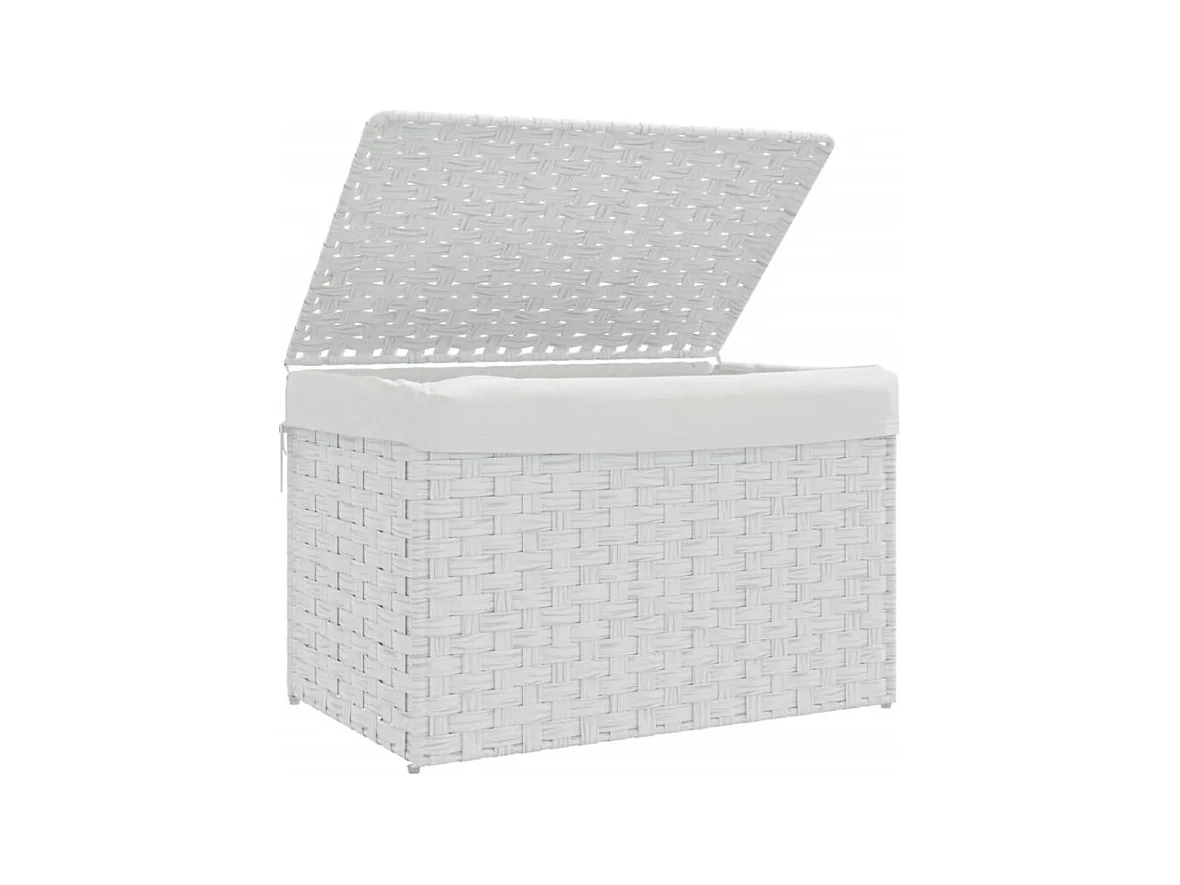 Panier à linge avec couvercle blanc 55,5x35x34cm résine tressée