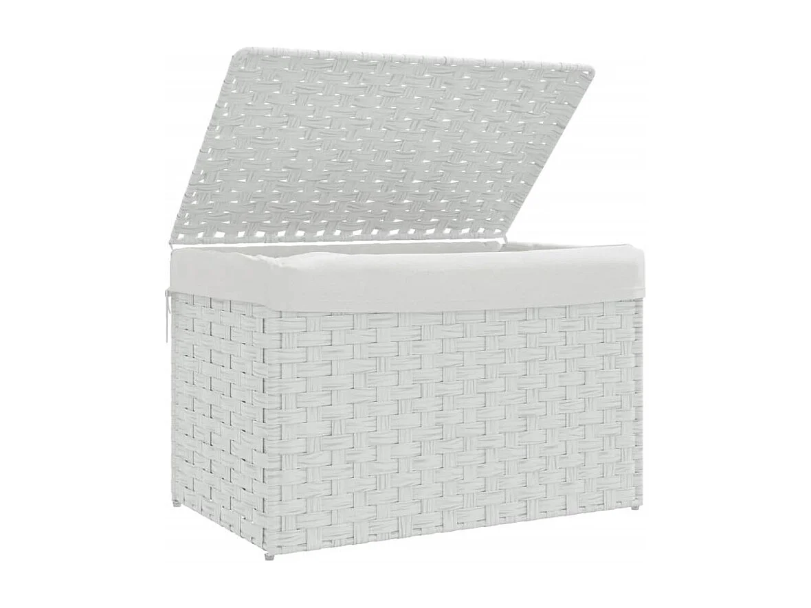 Wäschekorb mit Deckel Weiß 55,5x35x34 cm Poly Rattan
