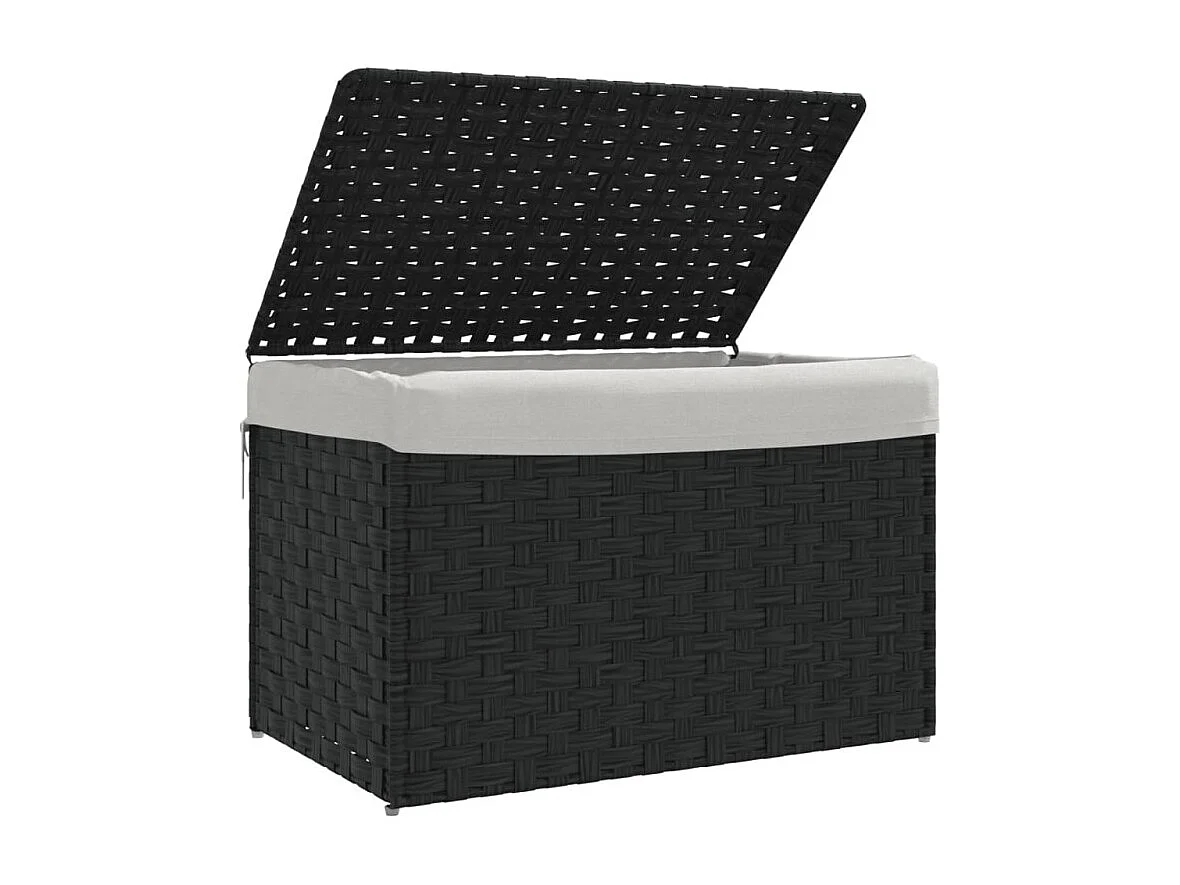 Wäschekorb mit Deckel Schwarz 55,5x35x34 cm Poly Rattan