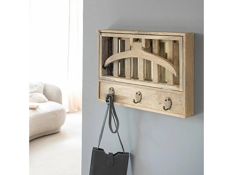 Porte-manteau en bois de manguier avec miroir Marley