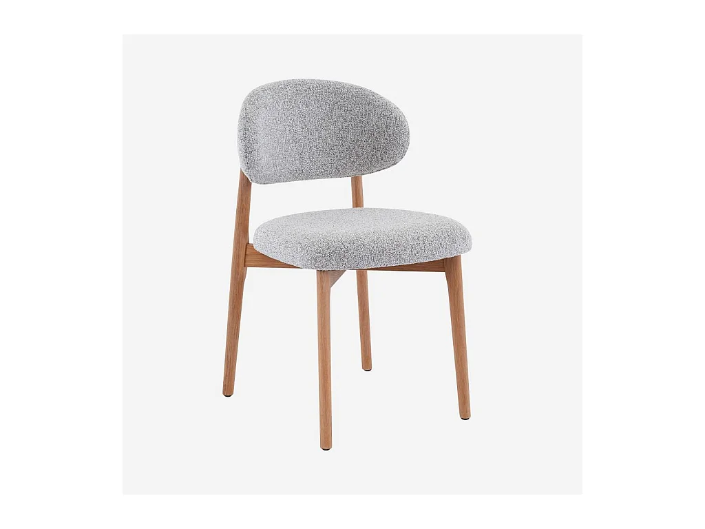 Habitat - Lot de 2 chaises en tissu texturé et chêne massif - Gris chiné - Sedino