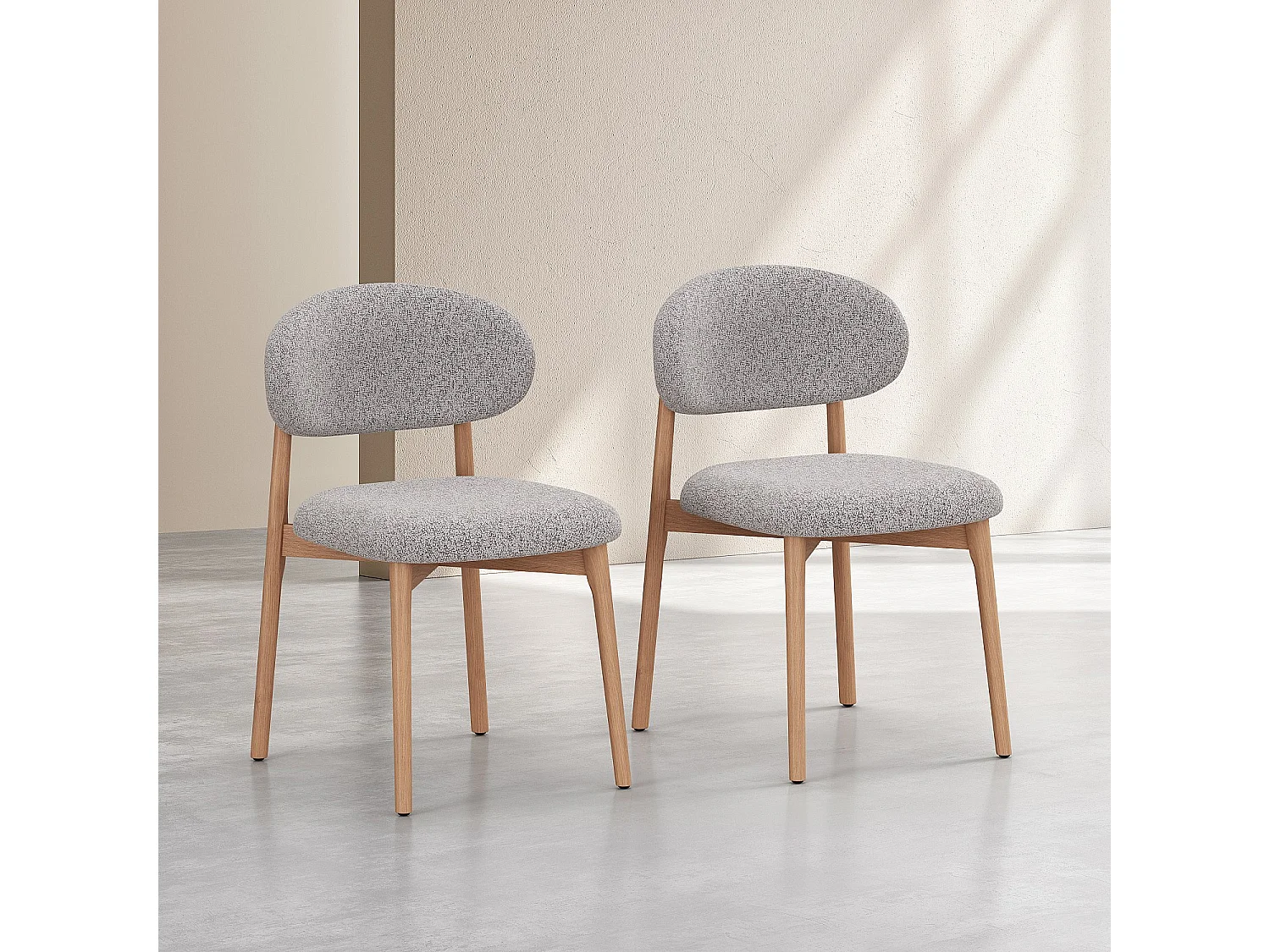 Habitat - Lot de 2 chaises en tissu texturé et chêne massif - Gris chiné - Sedino