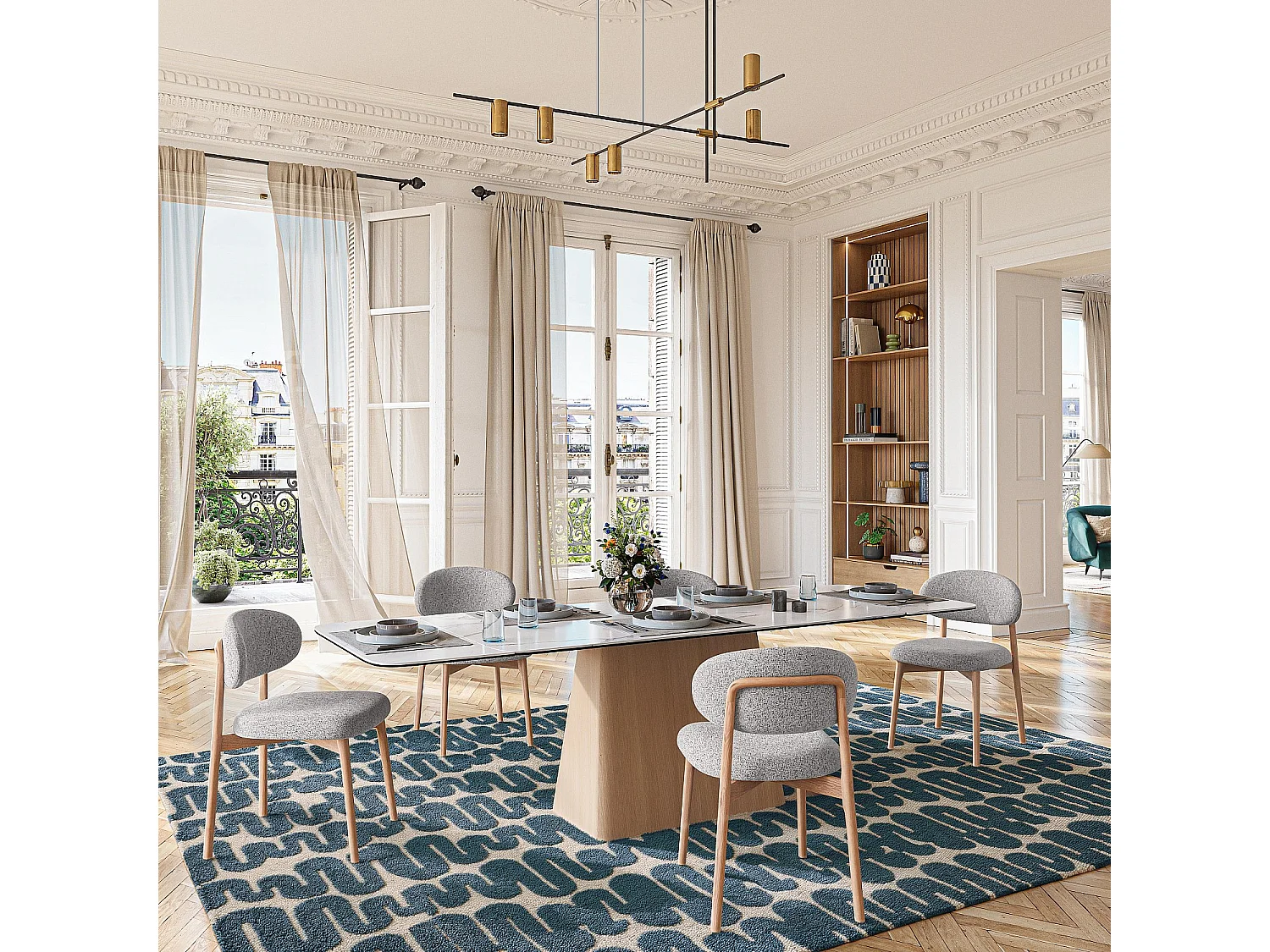 Habitat - Lot de 2 chaises en tissu texturé et chêne massif - Gris chiné - Sedino