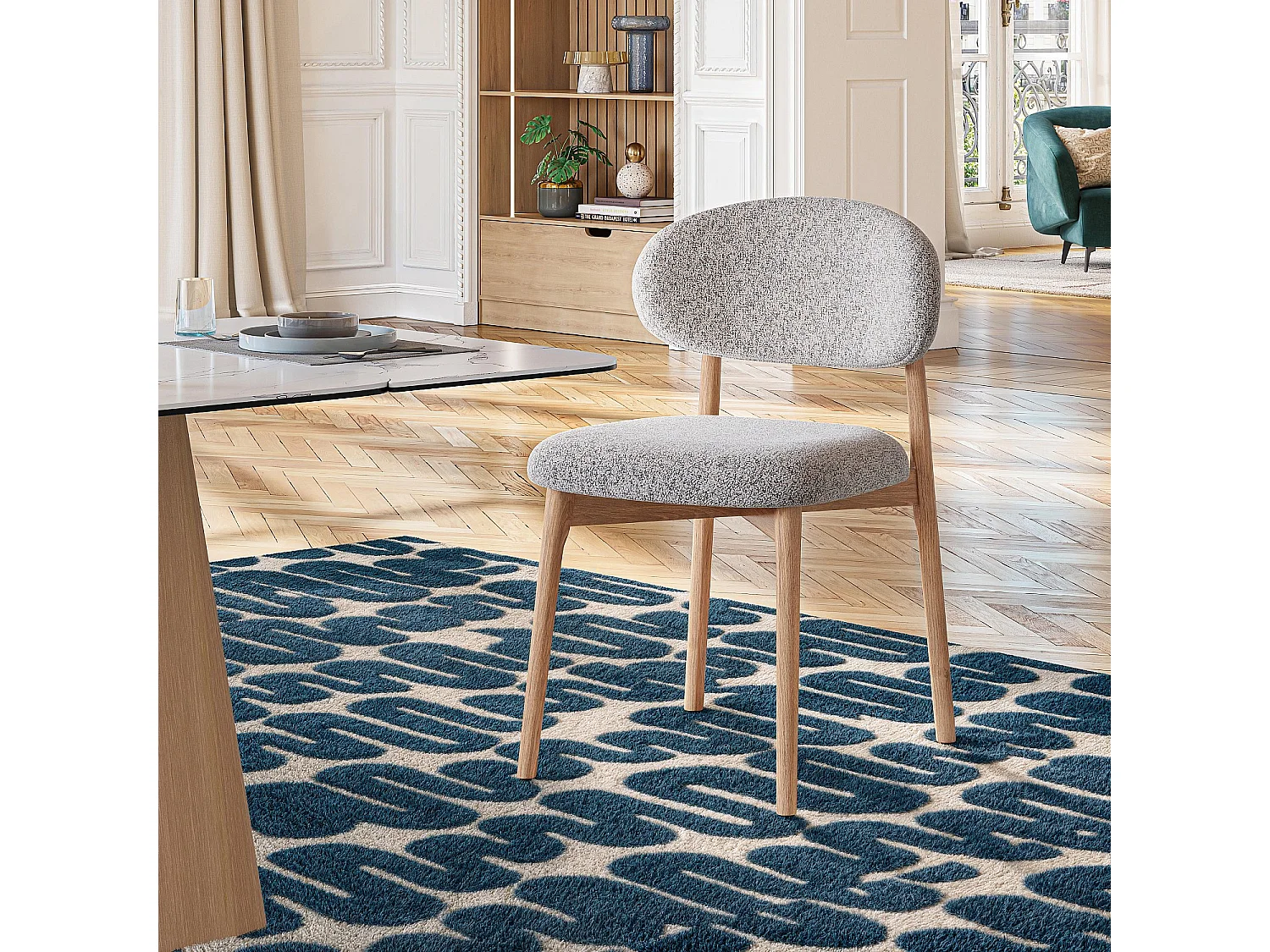 Habitat - Lot de 2 chaises en tissu texturé et chêne massif - Gris chiné - Sedino