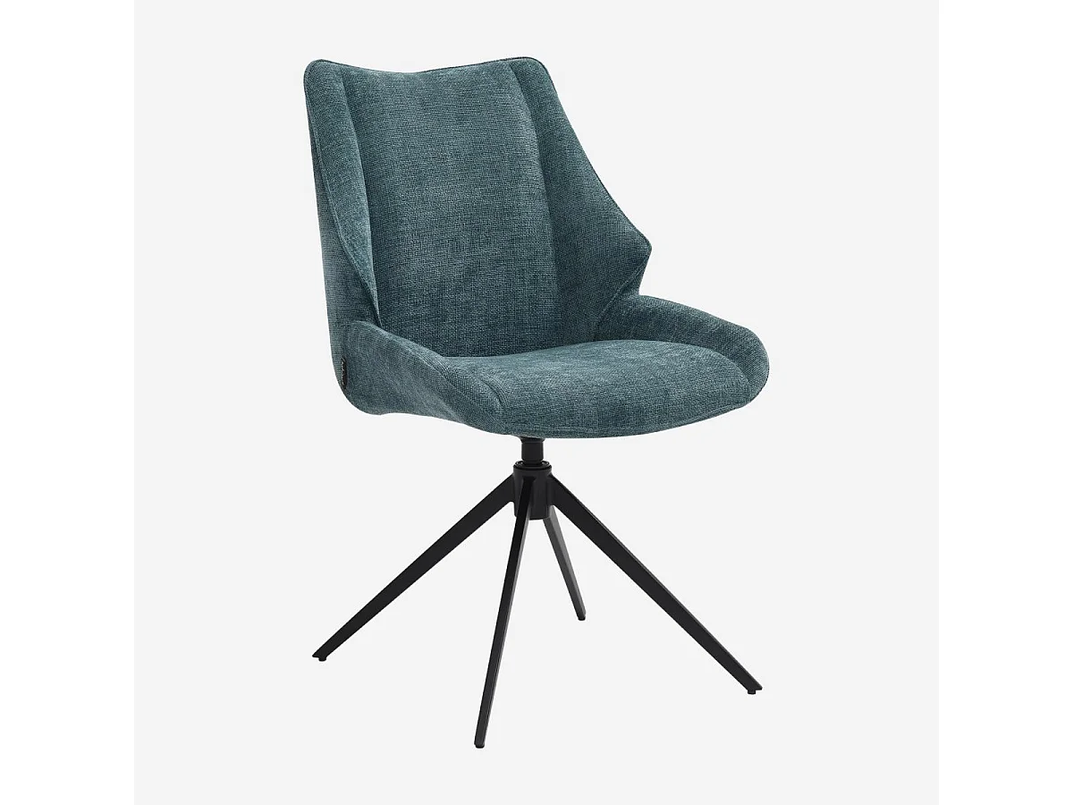 Habitat - Lot de 2 chaises pivotantes en tissu chenille et métal noir - Bleu canard - Osta