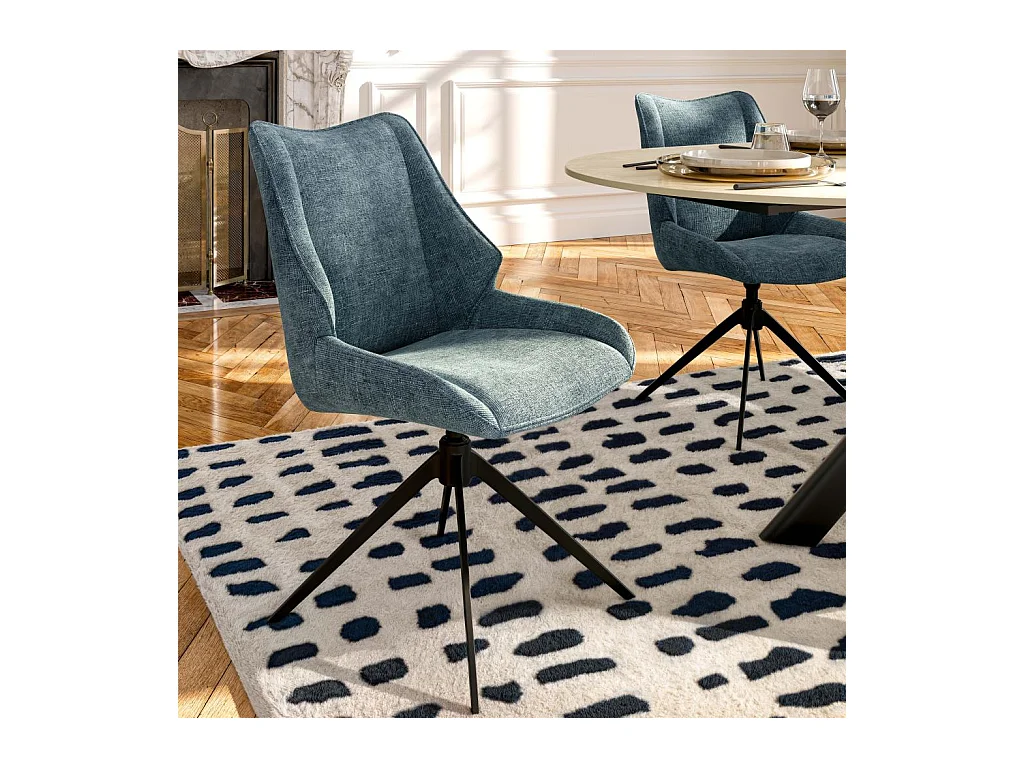 Habitat - Lot de 2 chaises pivotantes en tissu chenille et métal noir - Bleu canard - Osta