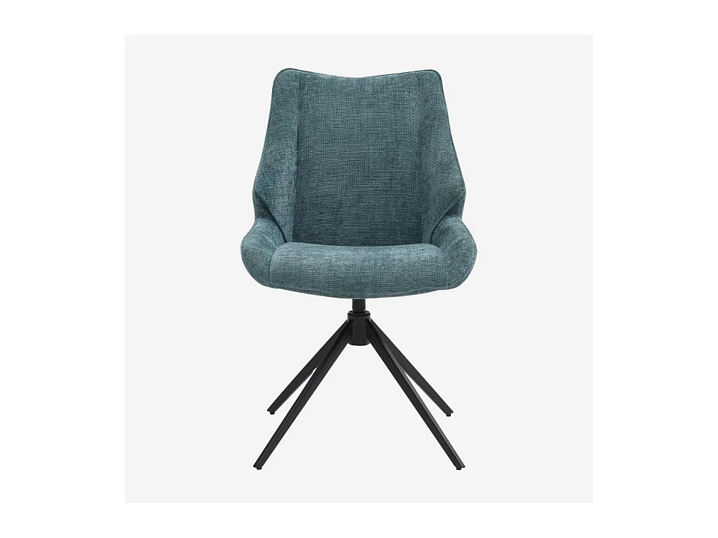 Habitat - Lot de 2 chaises pivotantes en tissu chenille et métal noir - Bleu canard - Osta