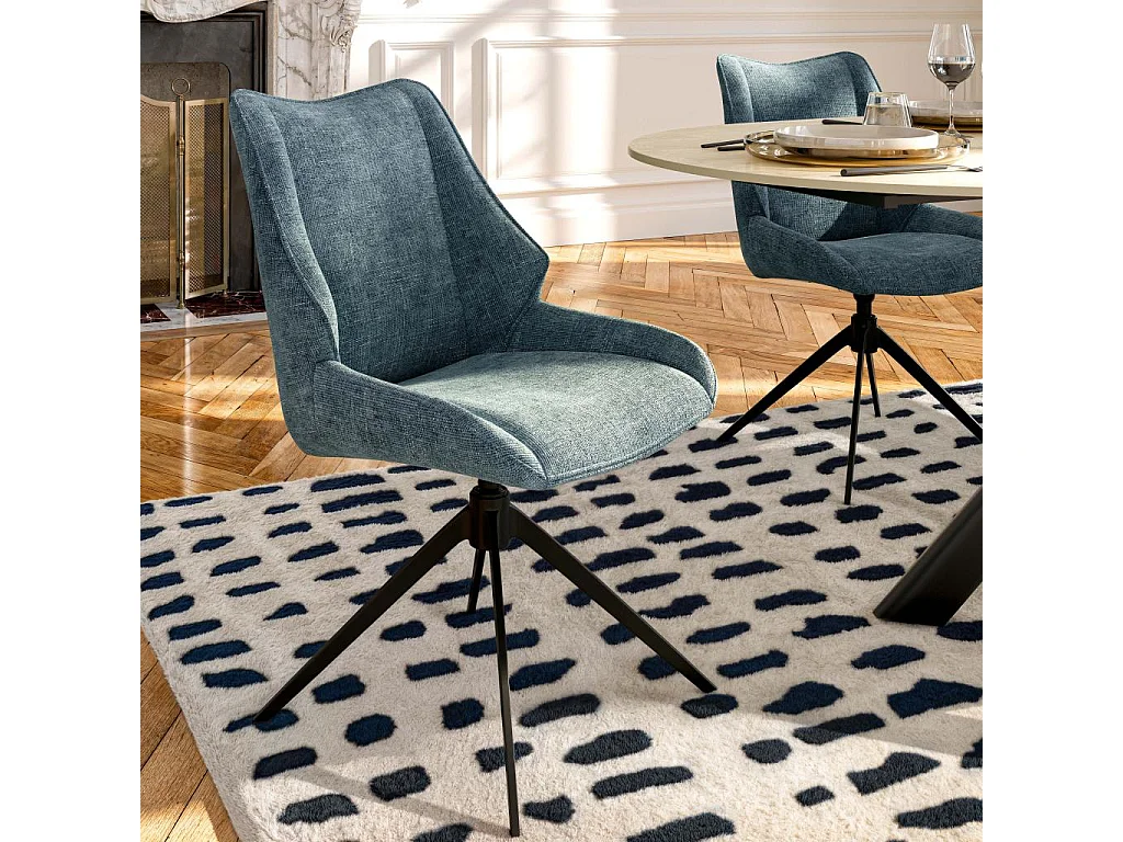 Habitat - Lot de 2 chaises pivotantes en tissu chenille et métal noir - Bleu canard - Osta