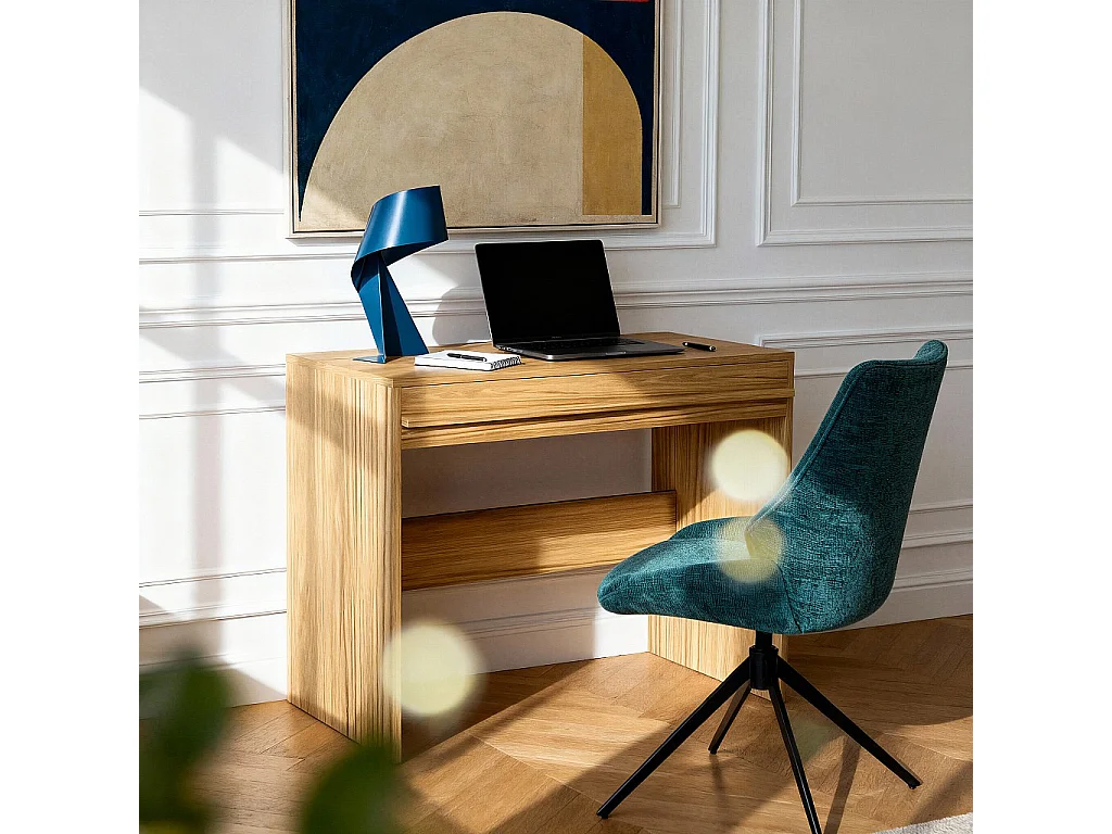 Habitat - Lot de 2 chaises pivotantes en tissu chenille et métal noir - Bleu canard - Osta