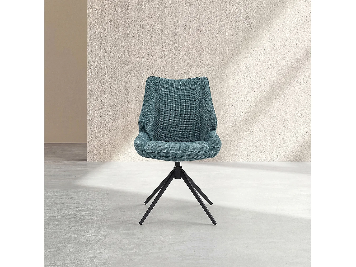 Lot de 2 chaises pivotantes en tissu chenille et métal noir - Bleu canard