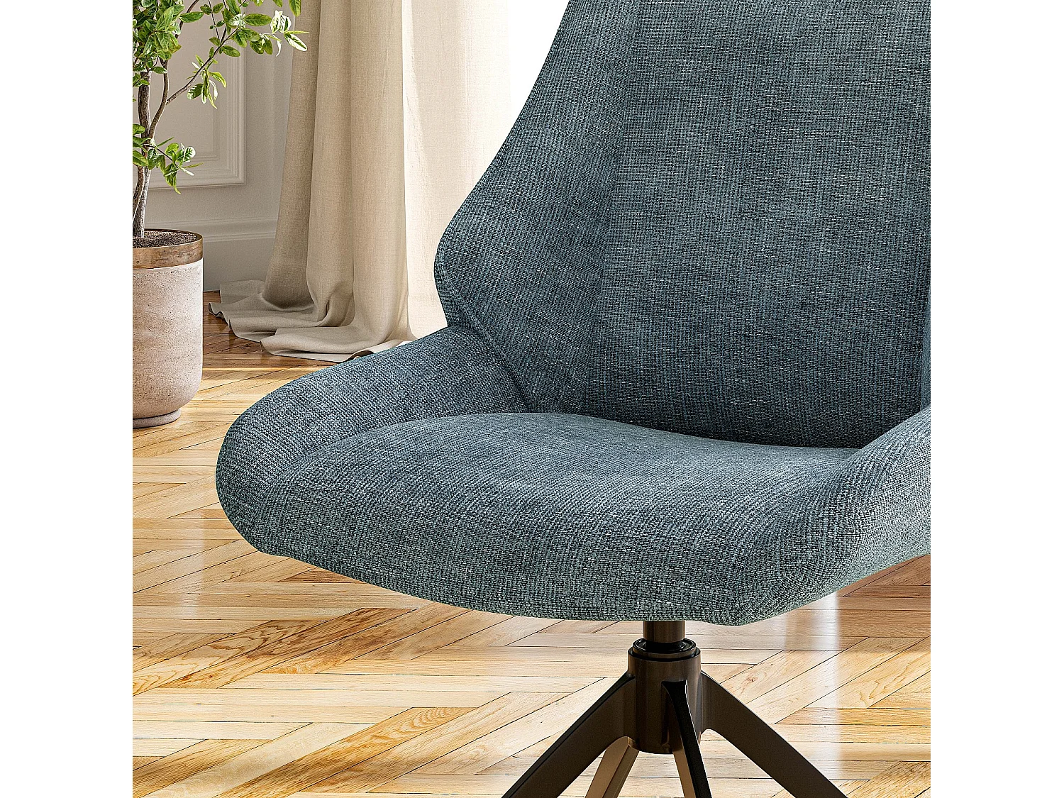 Lot de 2 chaises pivotantes en tissu chenille et métal noir - Bleu canard