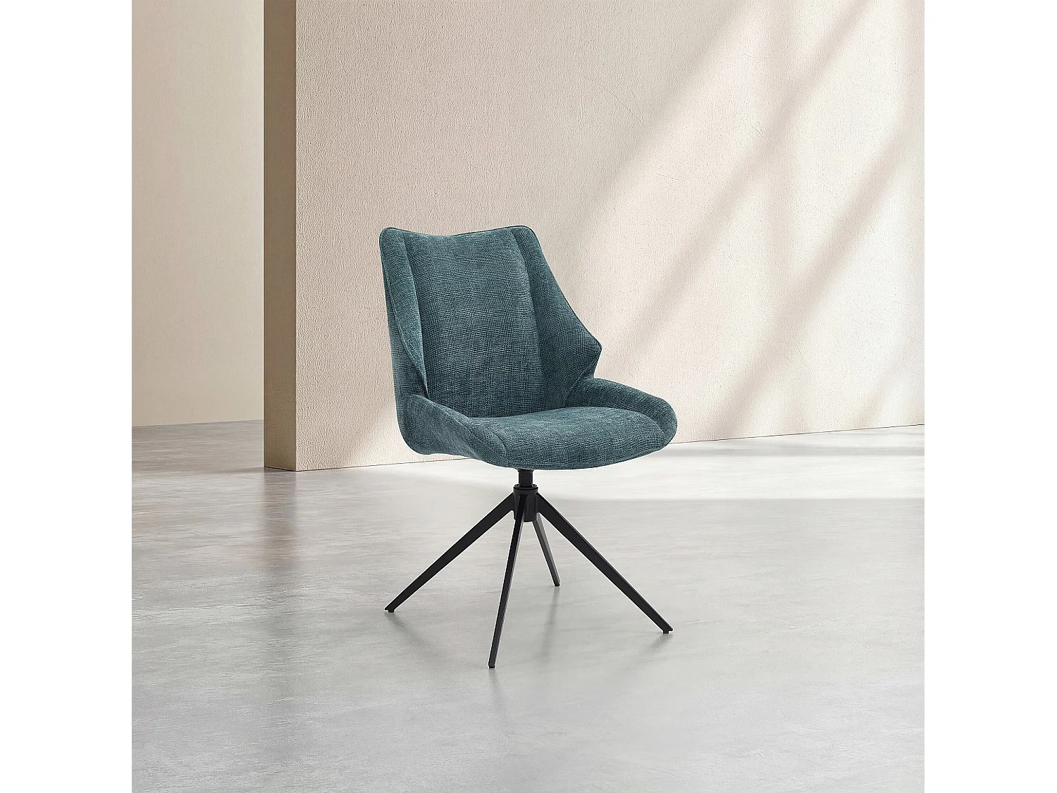 Lot de 2 chaises pivotantes en tissu chenille et métal noir - Bleu canard