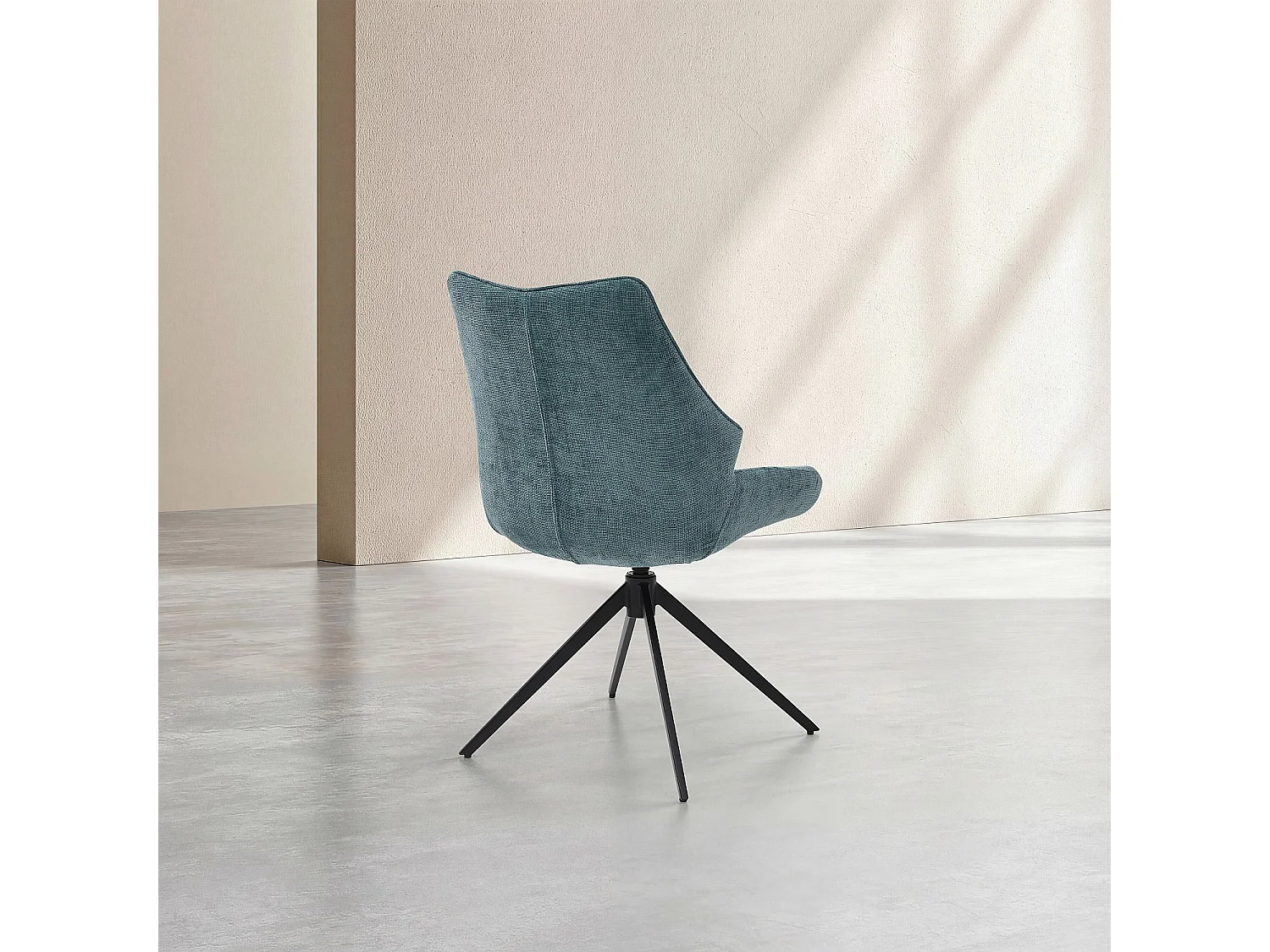 Lot de 2 chaises pivotantes en tissu chenille et métal noir - Bleu canard