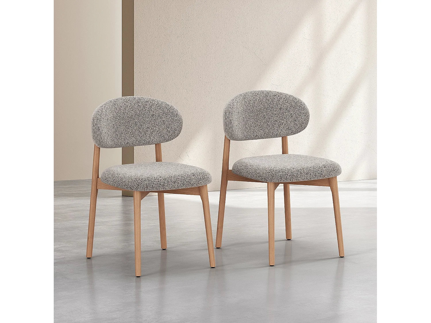 Habitat - Lot de 2 chaises en tissu texturé et chêne massif - Beige chiné - Sedino