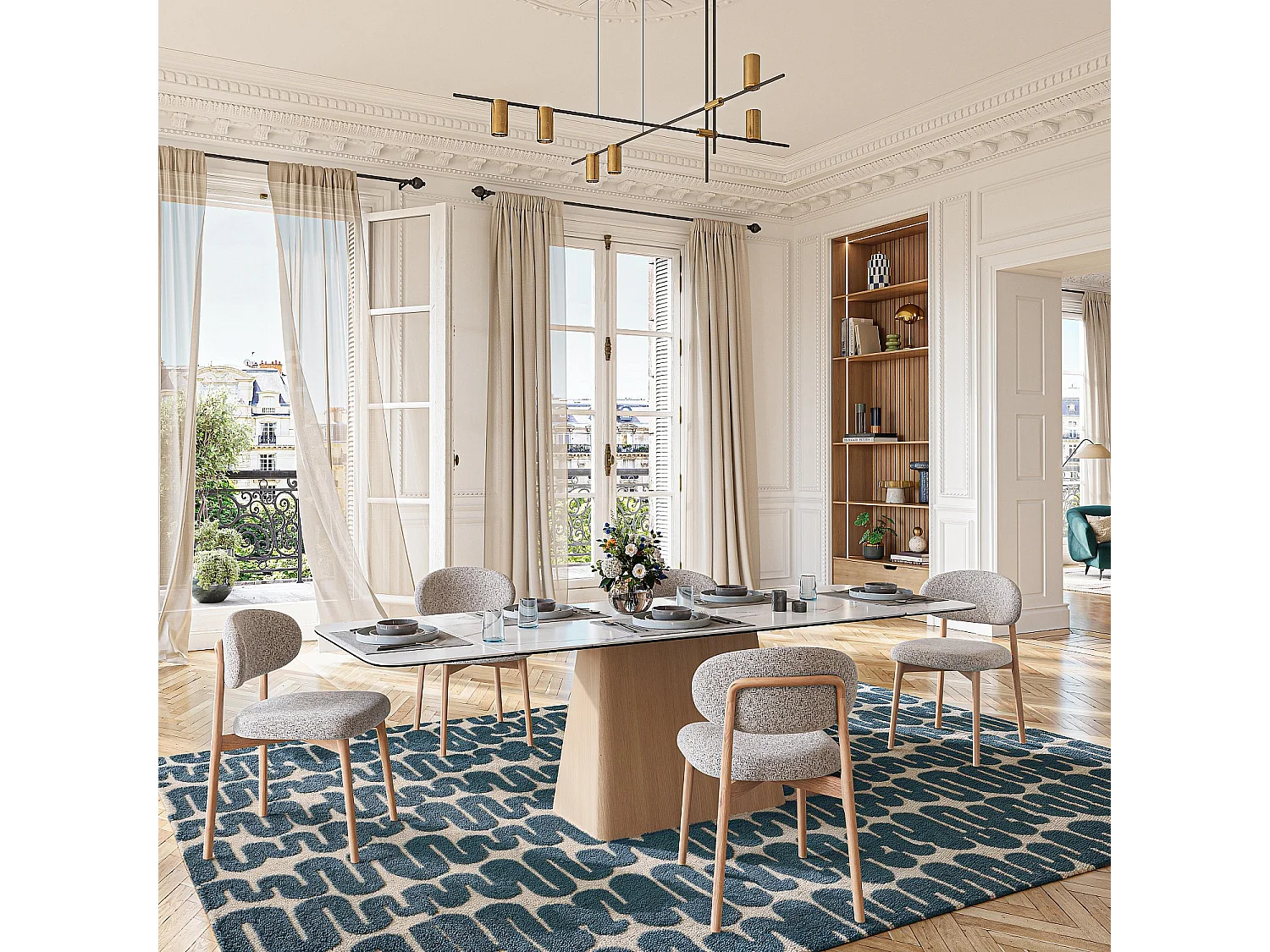Habitat - Lot de 2 chaises en tissu texturé et chêne massif - Beige chiné - Sedino