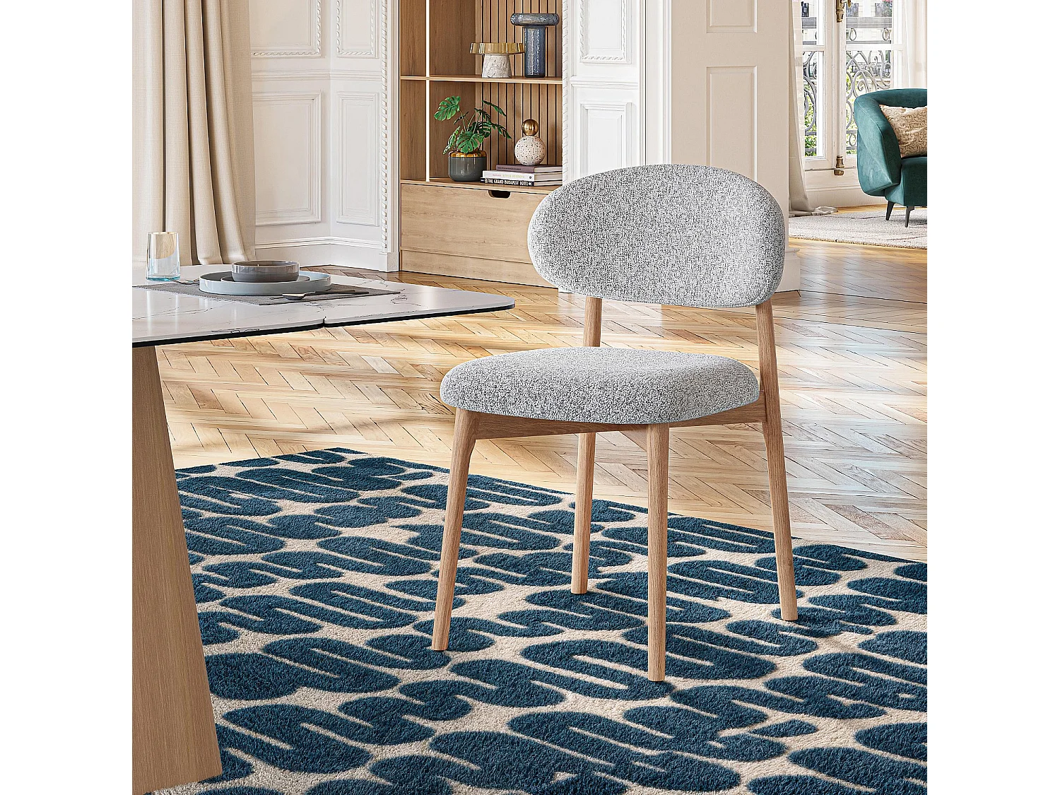 Habitat - Lot de 2 chaises en tissu texturé et chêne massif - Beige chiné - Sedino