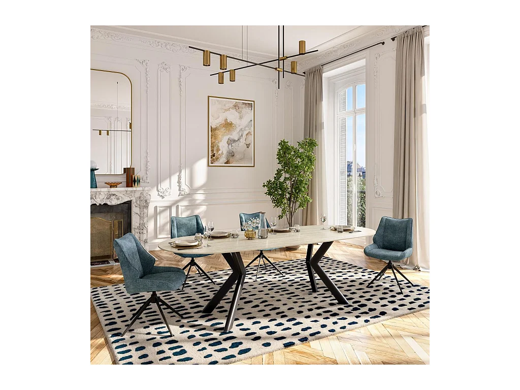 Habitat - Table ovale extensible en céramique effet travertin - Beige - Tibur