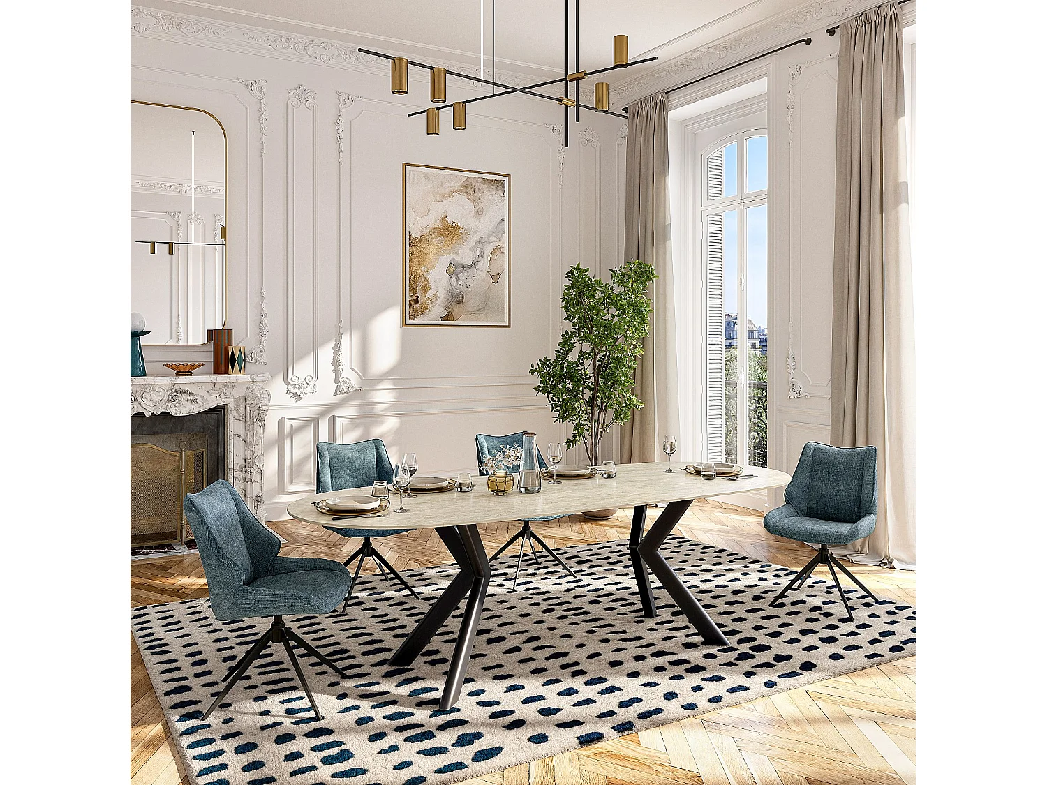 Habitat - Table ovale extensible en céramique effet travertin - Beige - Tibur