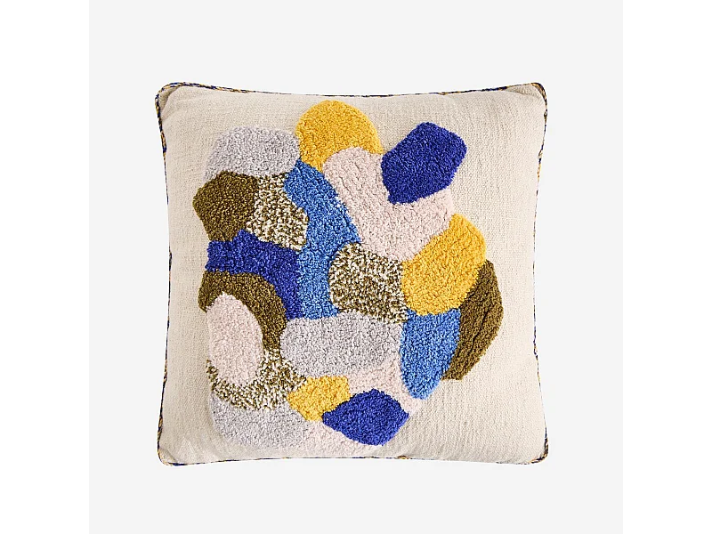 Habitat - Coussin tufté en coton - 45 x 45 cm - Vert kaki et bleu - Design by Floriane Jacques - Aubin