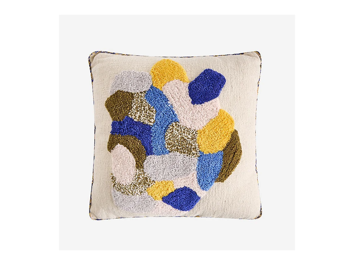 Habitat - Coussin tufté en coton - 45 x 45 cm - Vert kaki et bleu - Design by Floriane Jacques - Aubin