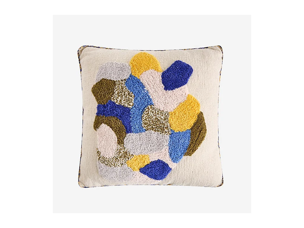 Habitat - Coussin tufté en coton - 45 x 45 cm - Vert kaki et bleu - Design by Floriane Jacques - Aubin