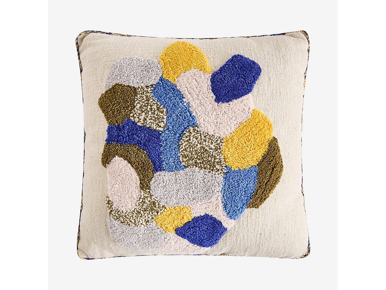 Habitat - Coussin tufté en coton - 45 x 45 cm - Vert kaki et bleu - Design by Floriane Jacques - Aubin