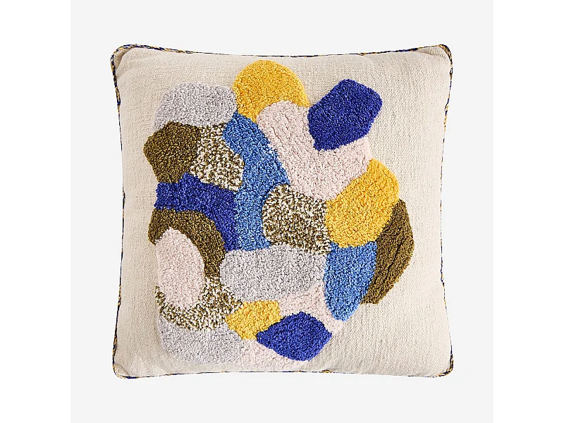 Habitat - Coussin tufté en coton - 45 x 45 cm - Vert kaki et bleu - Design by Floriane Jacques - Aubin