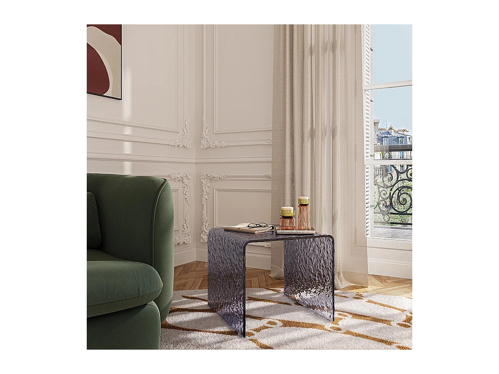 Habitat - Table d'appoint carrée en verre trempé bullé - Gris fumé - Izlana