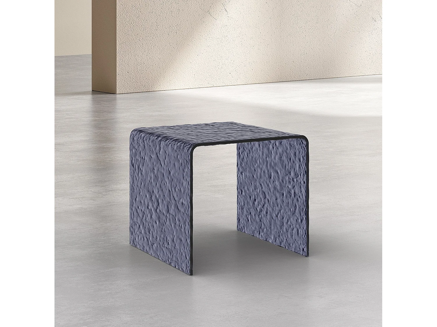 Table d'appoint carrée en verre trempé bullé - Gris fumé