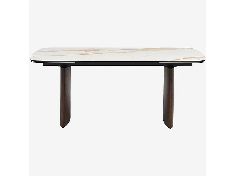 Habitat - Table rectangulaire extensible en céramique et pieds finition noyer - Beige - Fesinos