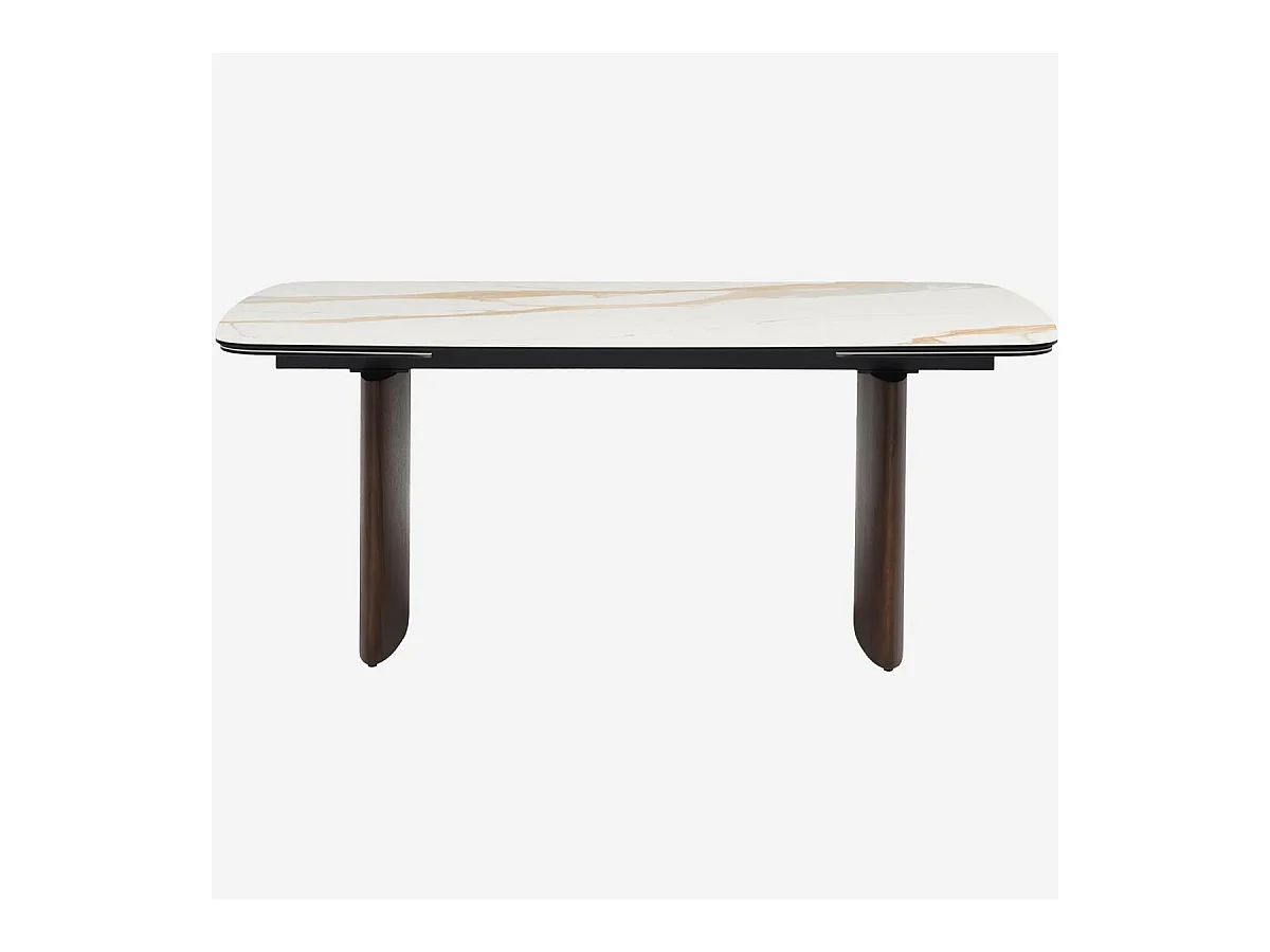 Habitat - Table rectangulaire extensible en céramique et pieds finition noyer - Beige - Fesinos