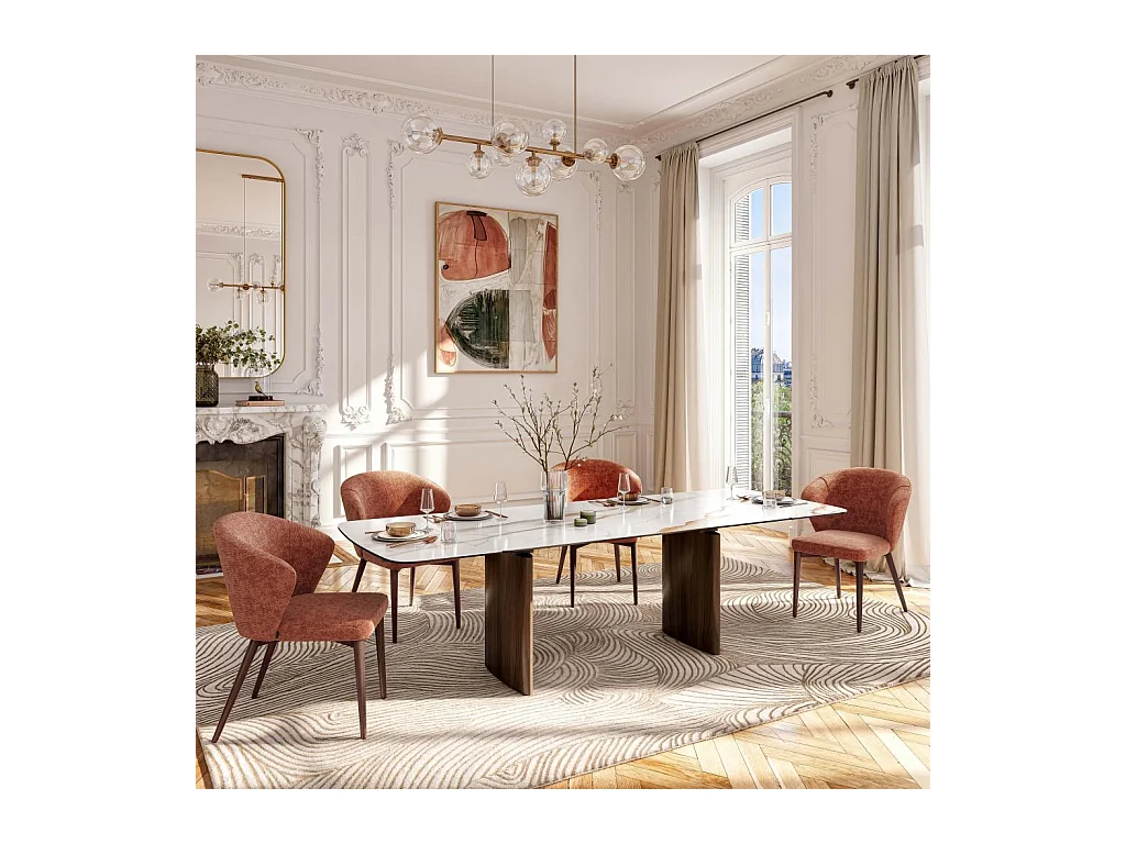 Habitat - Table rectangulaire extensible en céramique et pieds finition noyer - Beige - Fesinos