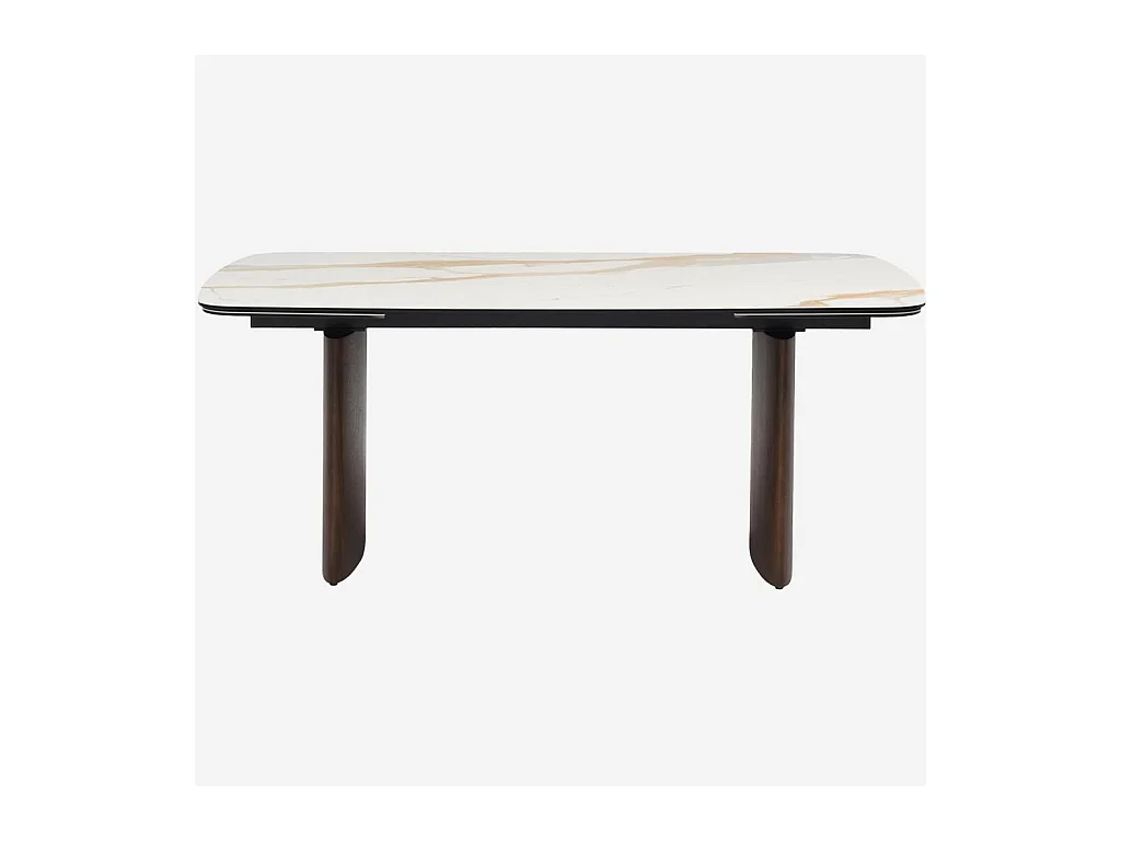 Habitat - Table rectangulaire extensible en céramique et pieds finition noyer - Beige - Fesinos
