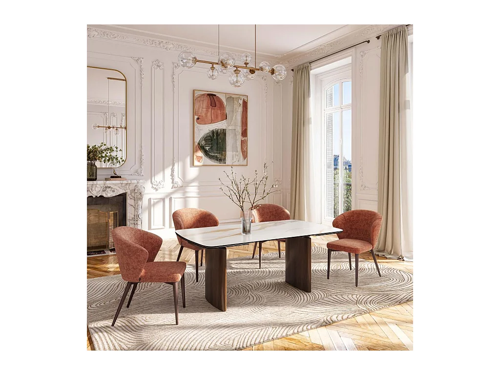 Habitat - Table rectangulaire extensible en céramique et pieds finition noyer - Beige - Fesinos