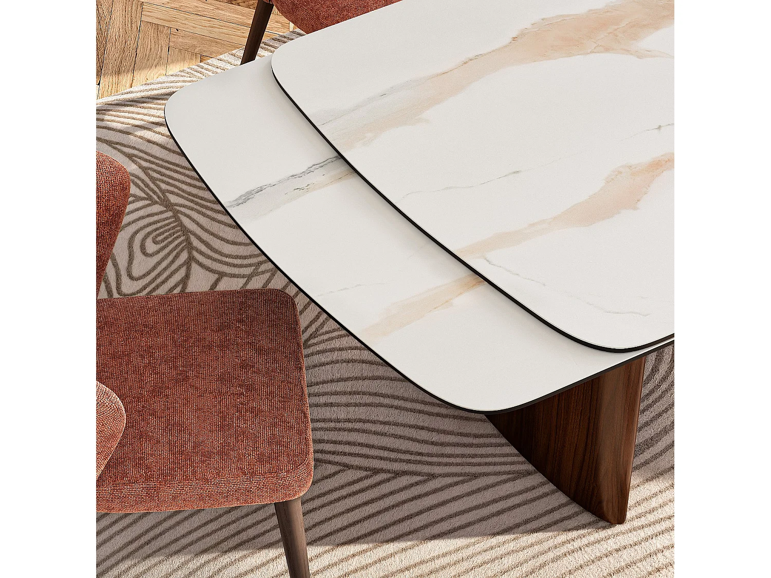 Habitat - Table à manger rectangulaire extensible en céramique et pieds finition noyer - 6 à 10 couverts - Beige - Fesinos