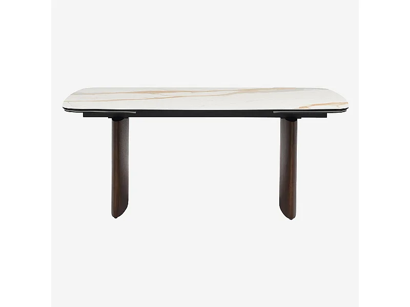 Habitat - Table rectangulaire extensible en céramique et pieds finition noyer - Beige - Fesinos