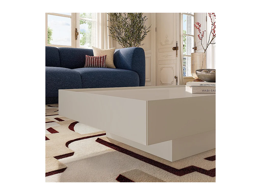 Habitat - Table basse avec tiroir coulissant - Crème - Corato