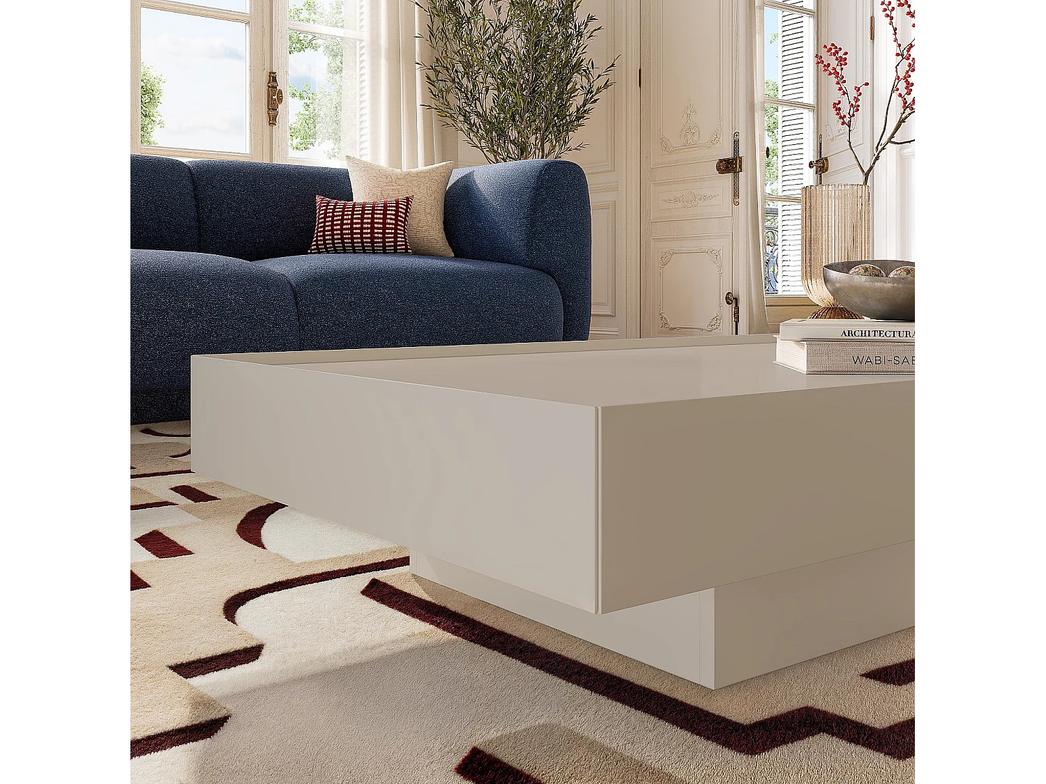 Table basse avec tiroir coulissant - Crème