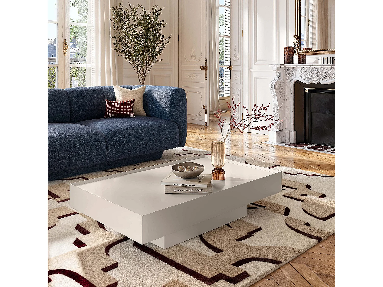 Table basse avec tiroir coulissant - Crème