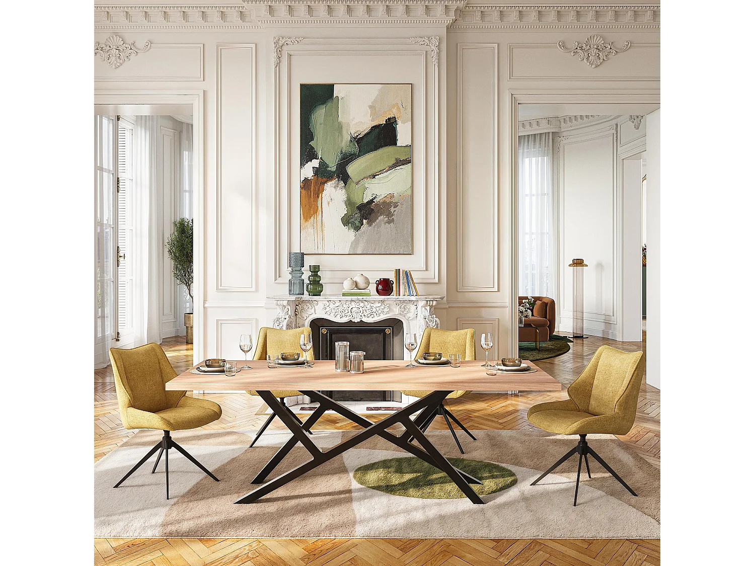 Habitat - Table rectangulaire en chêne et pieds en métal - Naturel - Uzana