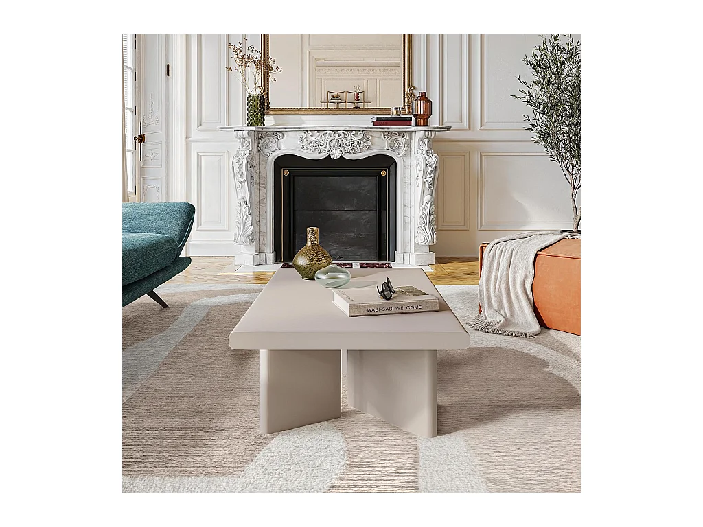 Habitat - Table basse rectangulaire finition mate - Crème - Vanda