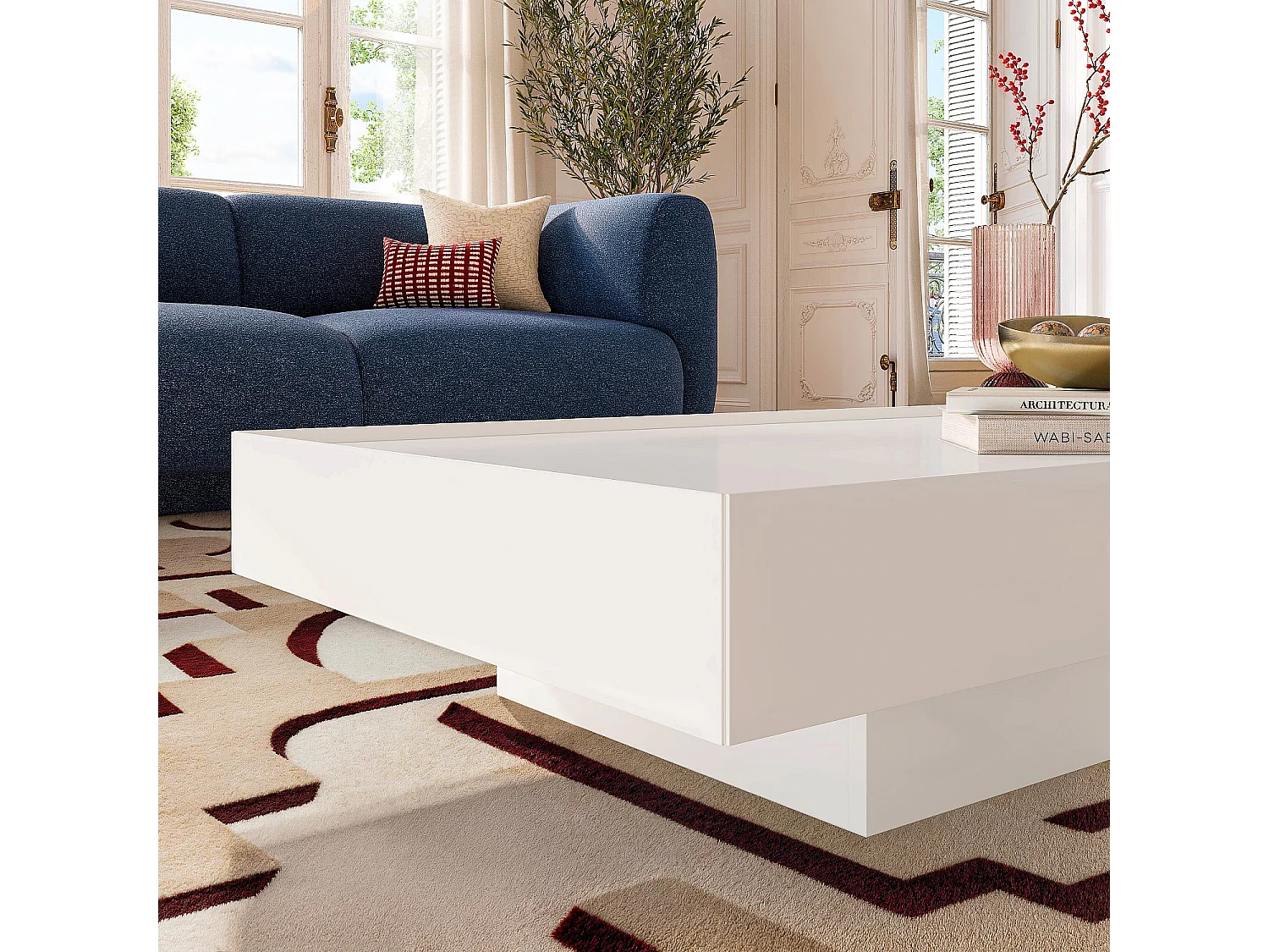 Table basse avec tiroir coulissant - Blanc polaire