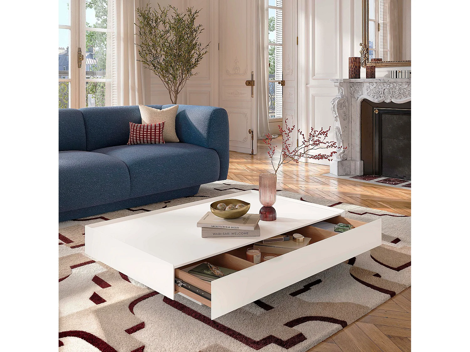 Table basse avec tiroir coulissant - Blanc polaire