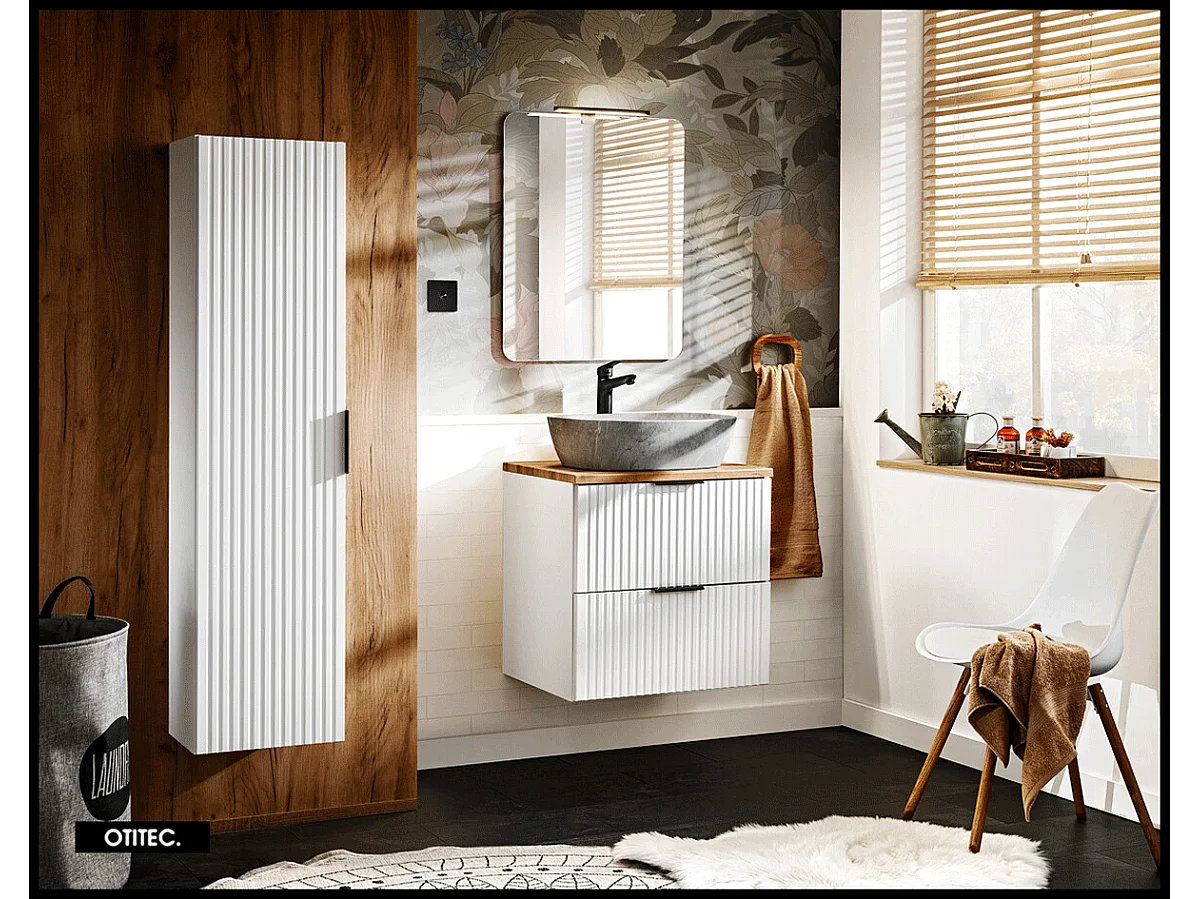Ensemble meuble de salle de bain de 80 cm - avec plan - avec vasque - avec Miroir - avec colonne - avec Lampe - LIVA WHITE