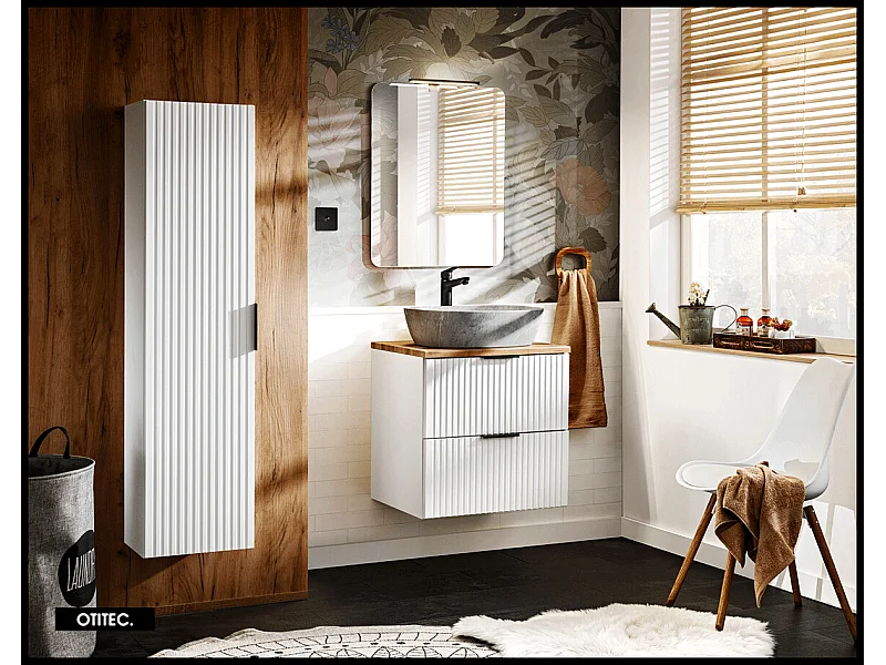 Ensemble meuble de salle de bain de 80 cm - avec plan - avec vasque - avec Miroir - avec colonne - avec Lampe - LIVA WHITE
